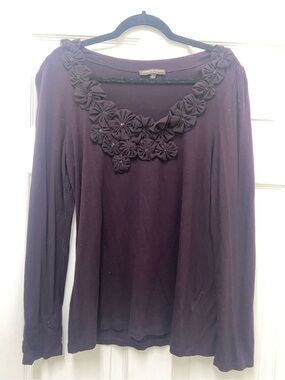 Adrienne Vittadini Deep Plum Long-Sleeve Floral Appliqué Top